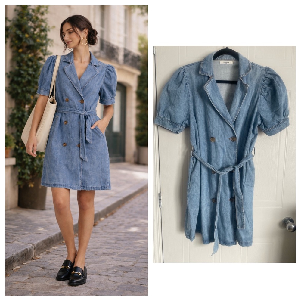 Blue Denim Blazer Dress Medium Parisian Preppy Utility Chic